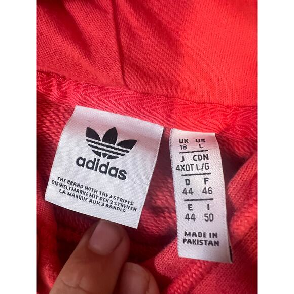 Adidas Originals Trefoil Hoodie Womans Size L 95% Cotton 5% Spandex Pink Coral - Picture 2 of 5
